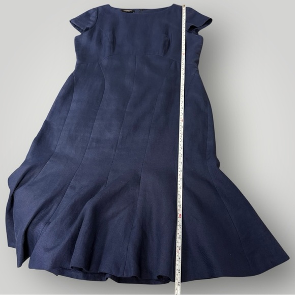 Lafayette 148 Navy Blue Linen Cap Sleeve Pleat Peplum Career Dress Sz 8 - Picture 7 of 9